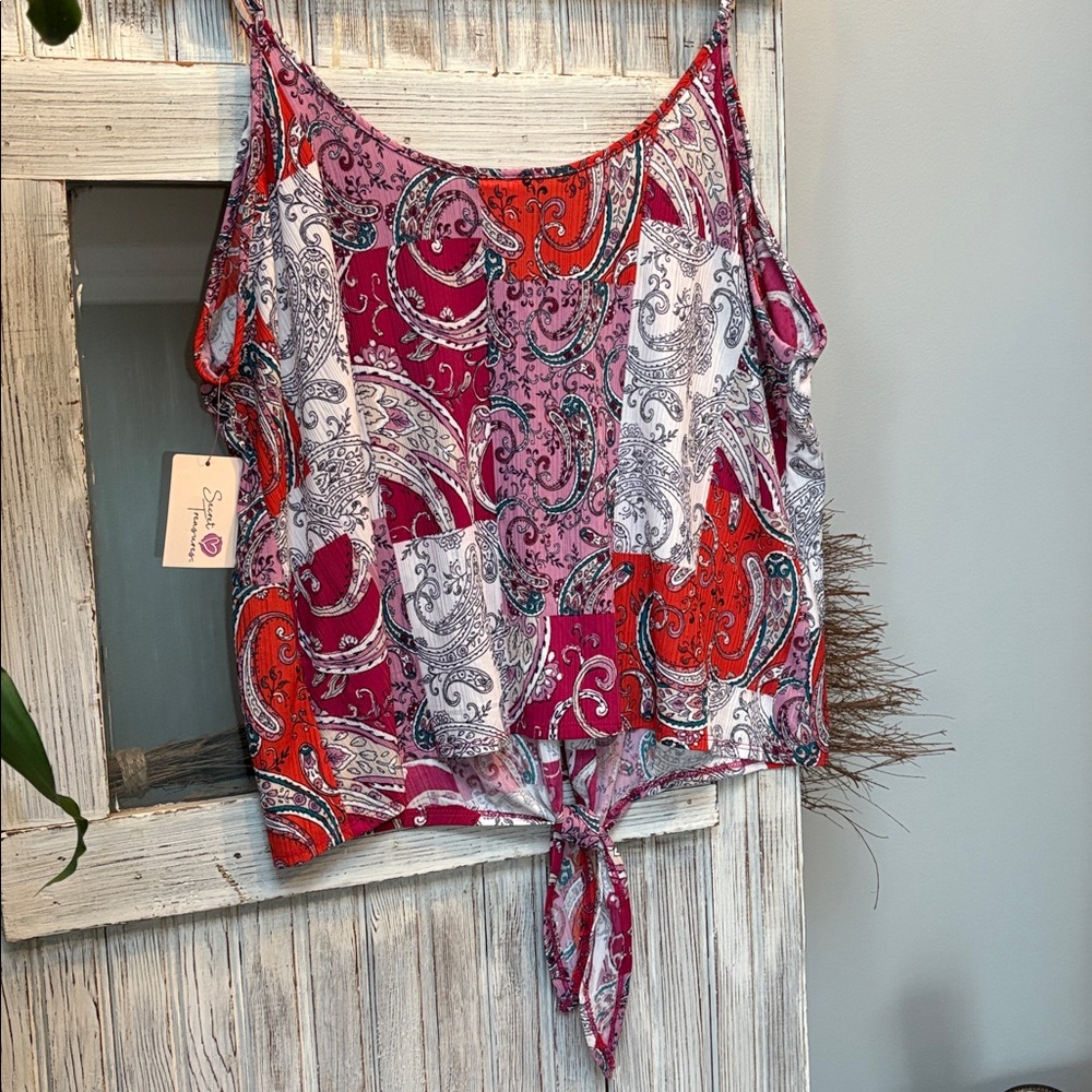 Secret Treasures Paisley Tank with Tie Front Adjustable Straps 2X (18-20) NWT - Picture 6 of 8